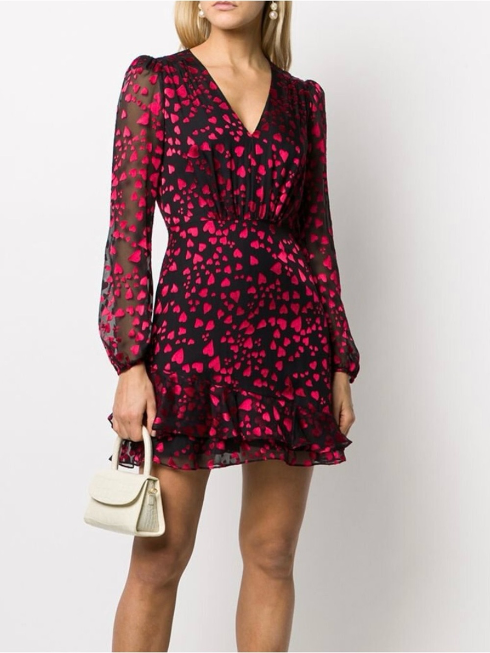 NWT Saloni Alya Heart-Print Dress, Size US 4 / UK 8